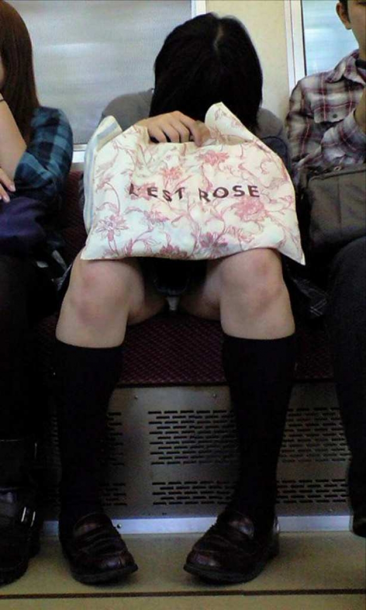 【盗撮エロ画像】電車で対面に座ったミニスカ女子のパンティー盗撮したった！ 08
